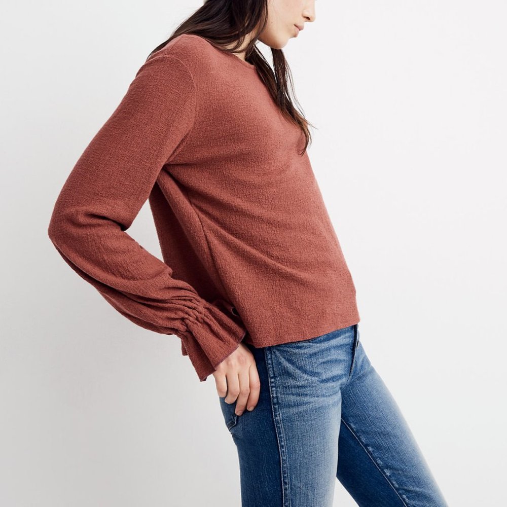 Madewell Long Sleeve Texture and Thread Ruffle Cuff Top sz XXS [100% Cotton]